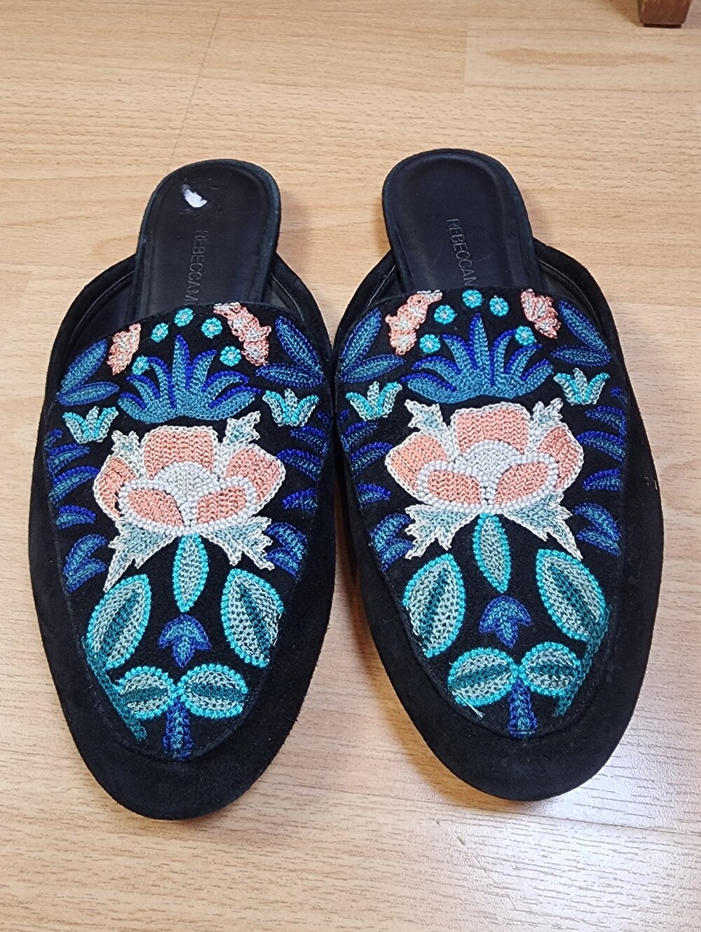 Rebecca Minkoff Raylee Embroidered Suede Mules Slide On Shoes Women's Size 8